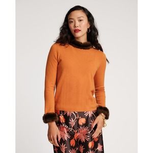 Frances Valentine Wool Cashmere Sweater Aude Sweater Spice Faux Fur XL